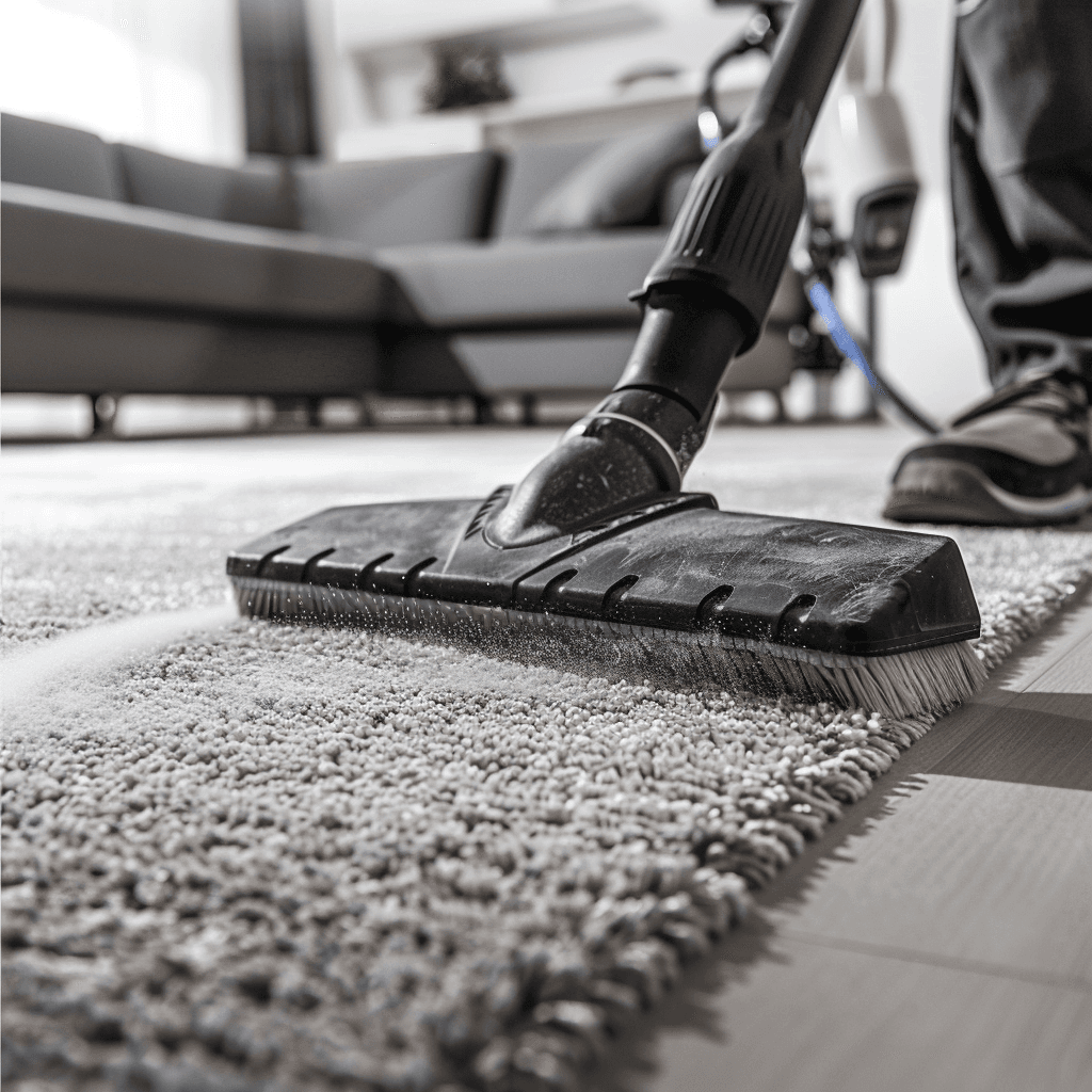 Close up of a brush cleaning a carpet